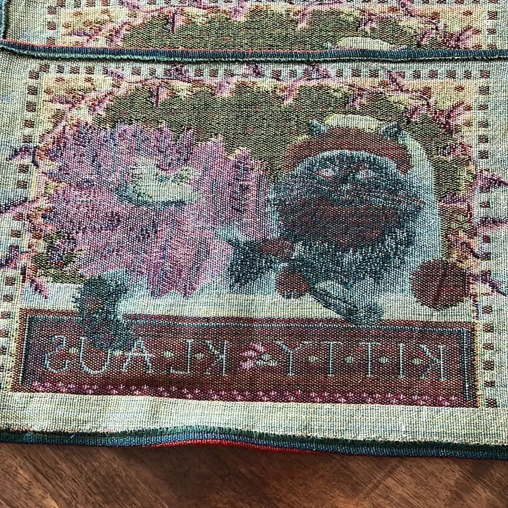 Vintage Set (2) Tapestry Rectangle Christmas Kitty Klaus Cotton Blend Placemats